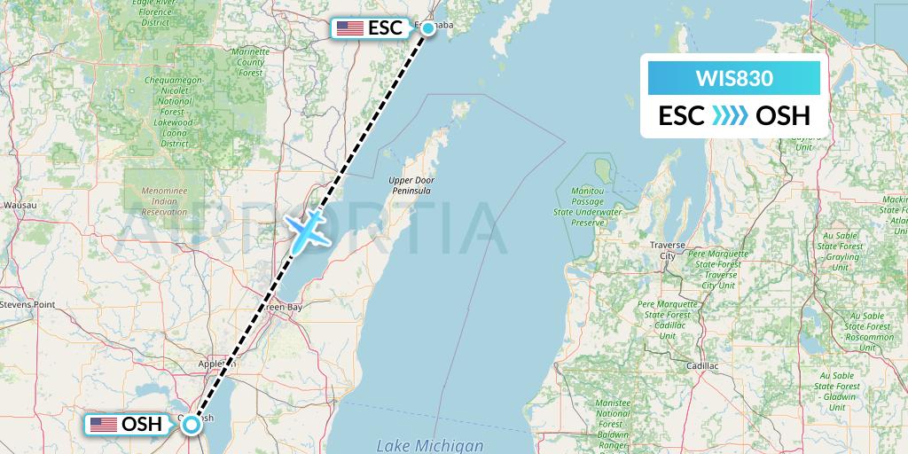 WIS830 Paccair Flight Map: Escanaba to Oshkosh