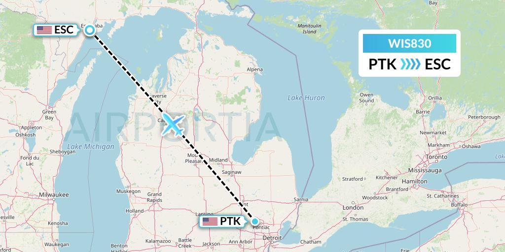 WIS830 Paccair Flight Map: Oakland County to Escanaba