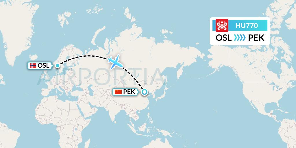 HU770 Hainan Airlines Flight Map: Oslo to Beijing
