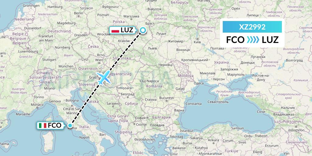 XZ2992 Aeroitalia Flight Map: Rome to Lublin