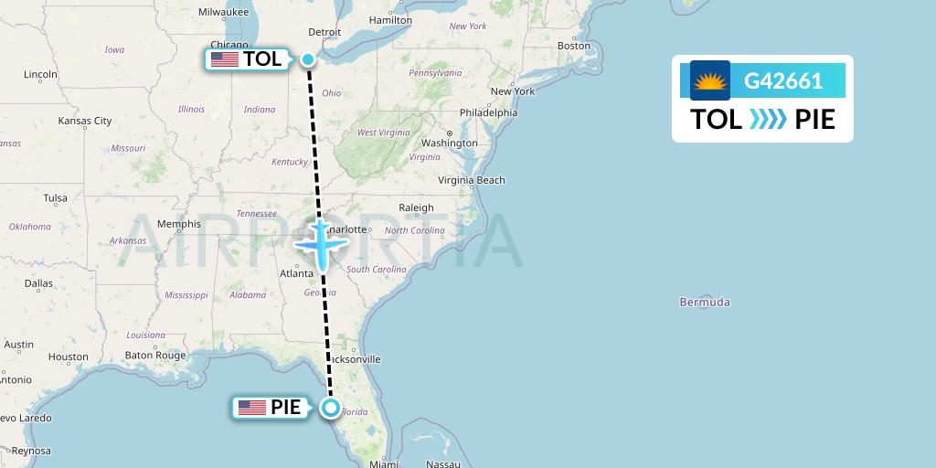 G42661 Allegiant Air Flight Map: Toledo to St. Petersburg