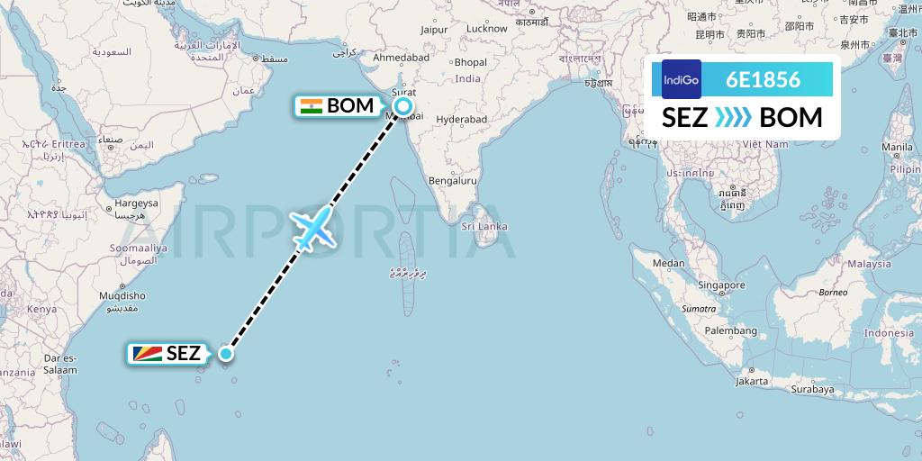 6E1856 IndiGo Airlines Flight Map: Victoria to Mumbai