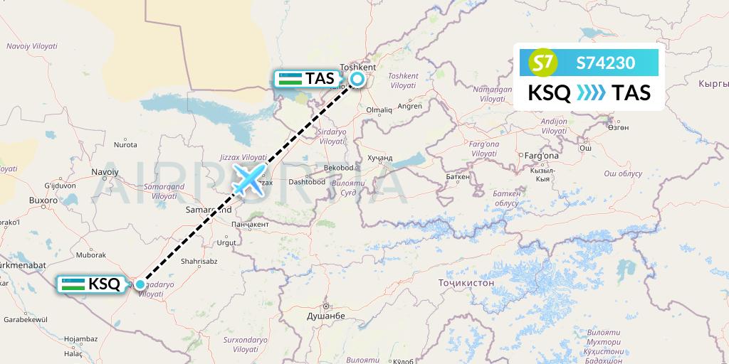 S74230 S7 Airlines Flight Map: Karshi to Tashkent