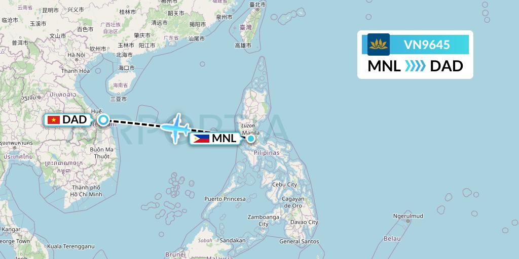 VN9645 Vietnam Airlines Flight Map: Manila to Da Nang