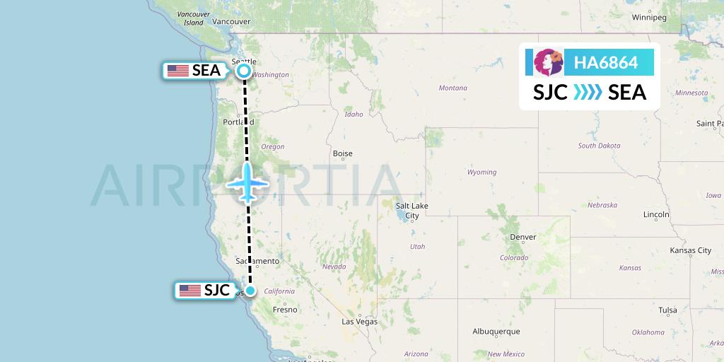 HA6864 Hawaiian Airlines Flight Map: San Jose to Seattle