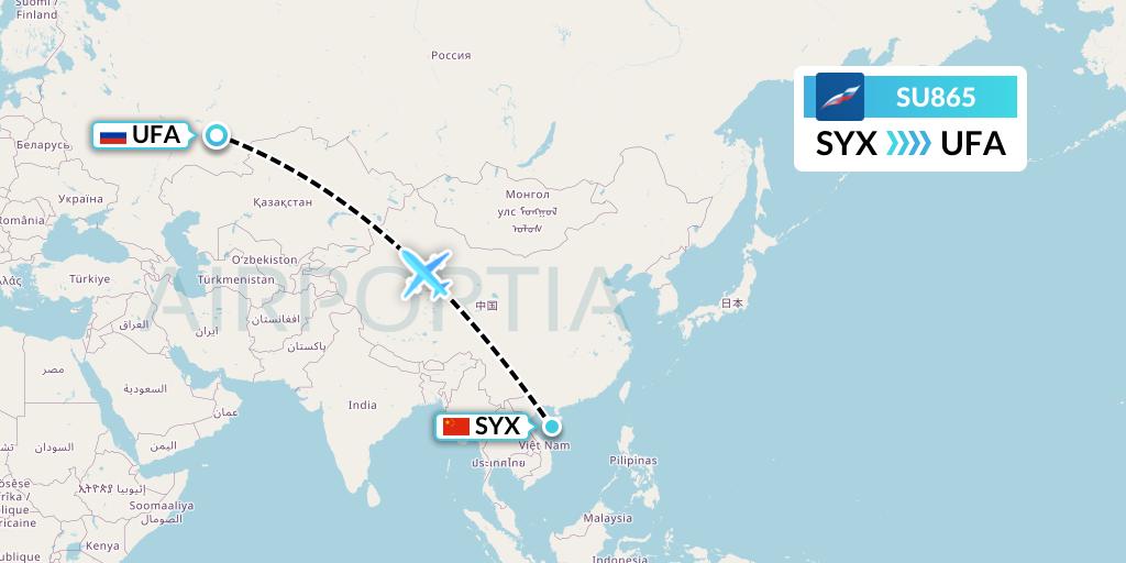 SU865 Aeroflot Flight Map: Sanya to Ufa