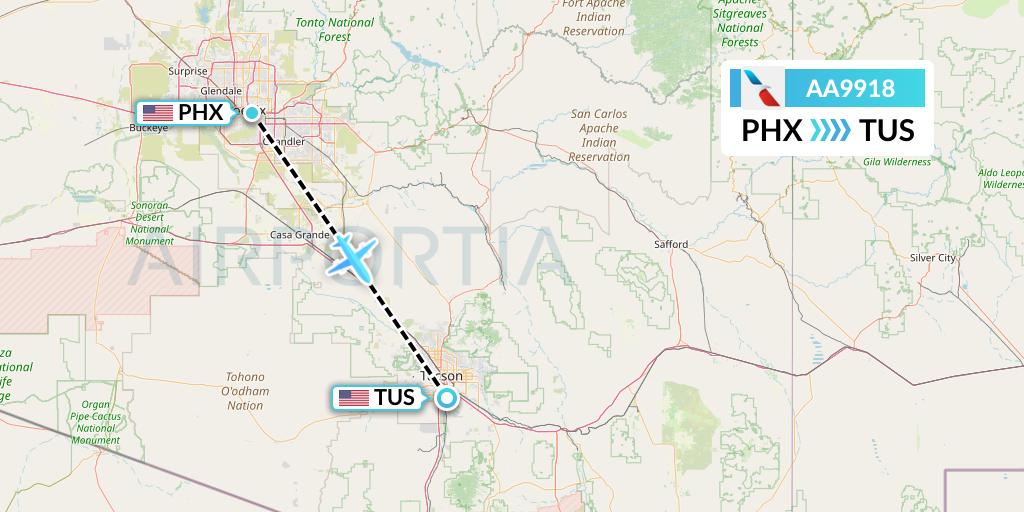 AA9918 American Airlines Flight Map: Phoenix to Tucson