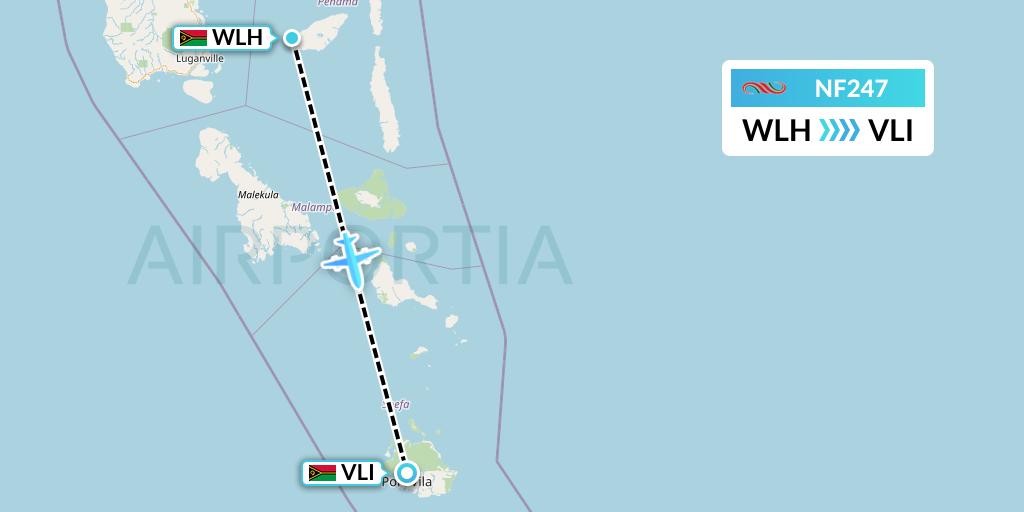 NF247 Air Vanuatu Flight Map: Walaha to Port Vila