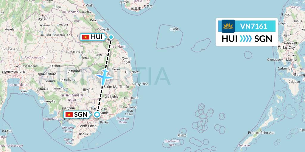 VN7161 Vietnam Airlines Flight Map: Hue to Ho Chi Minh City
