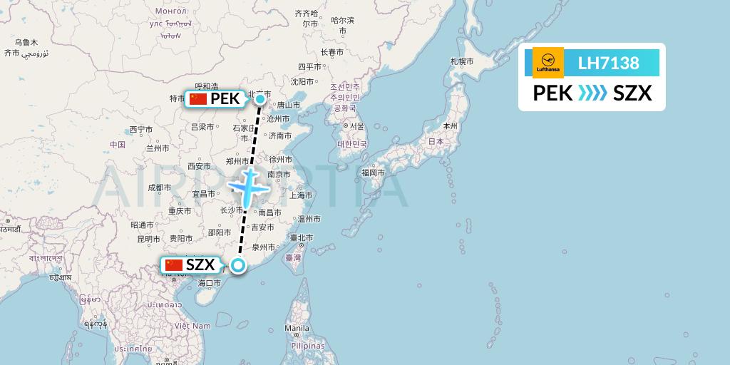LH7138 Lufthansa Flight Map: Beijing to Shenzhen