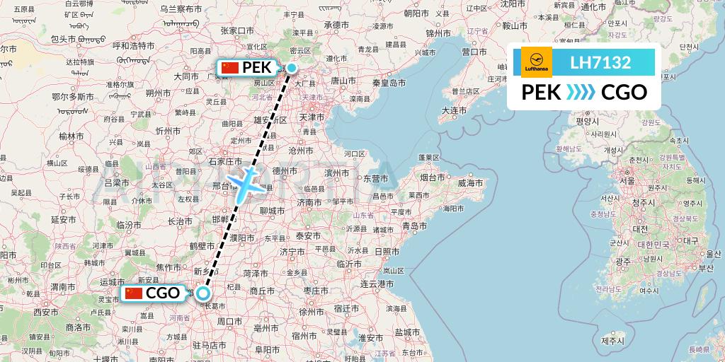 LH7132 Lufthansa Flight Map: Beijing to Zhengzhou