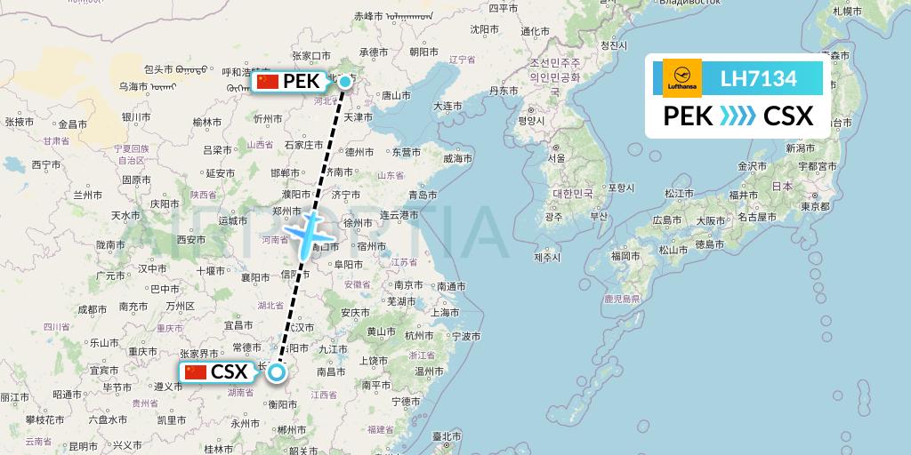 LH7134 Lufthansa Flight Map: Beijing to Changsha