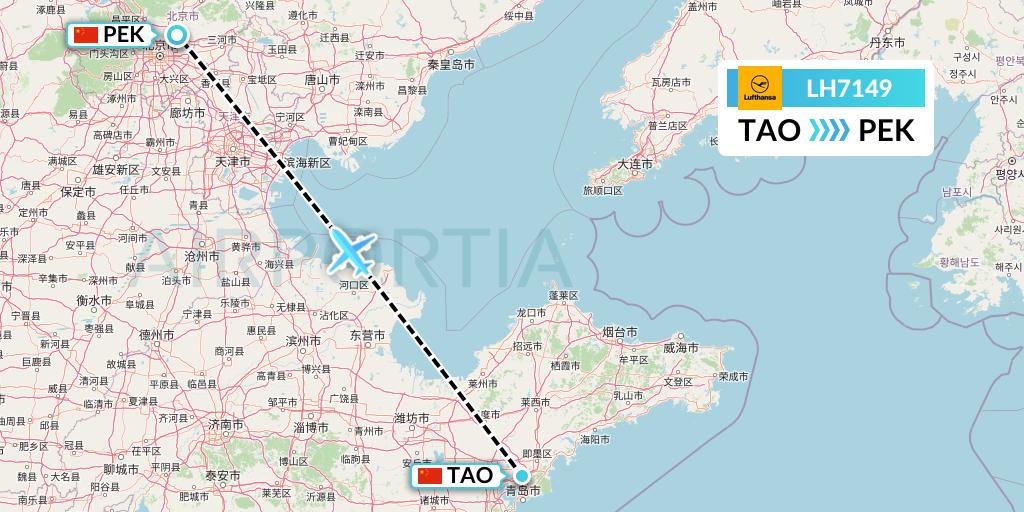 LH7149 Lufthansa Flight Map: Qingdao to Beijing