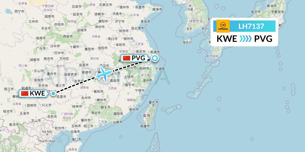 LH7137 Lufthansa Flight Map: Guiyang to Shanghai
