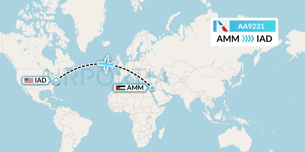 AA9231 American Airlines Flight Map: Amman to Washington