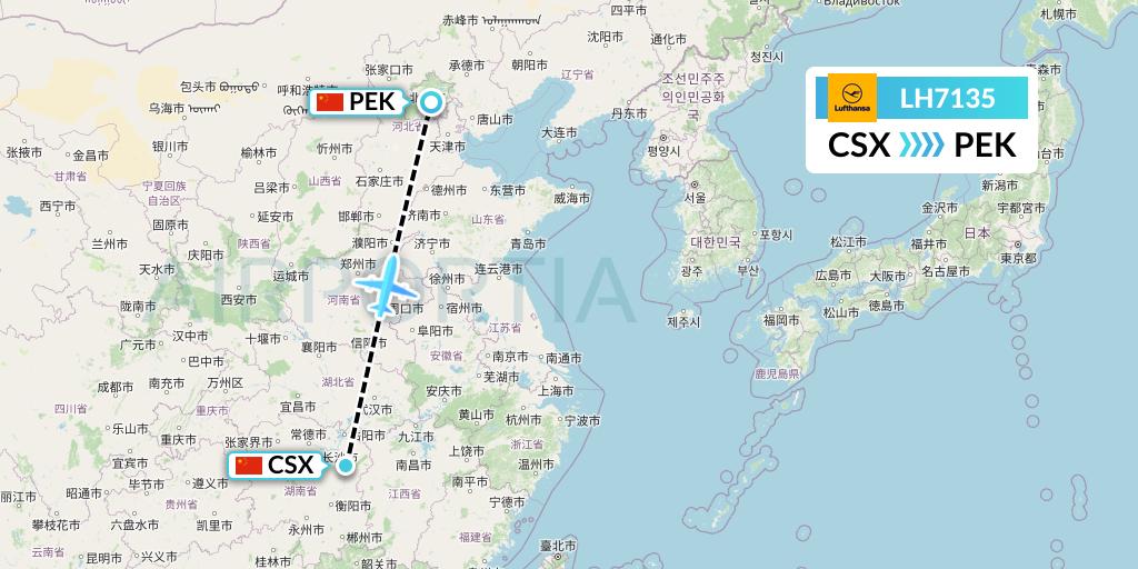 LH7135 Lufthansa Flight Map: Changsha to Beijing