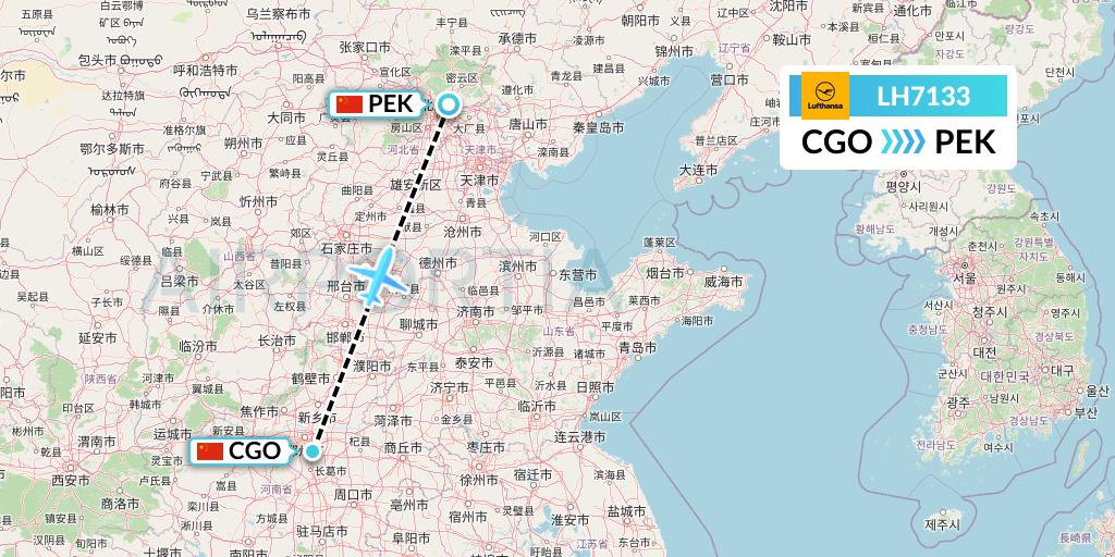 LH7133 Lufthansa Flight Map: Zhengzhou to Beijing