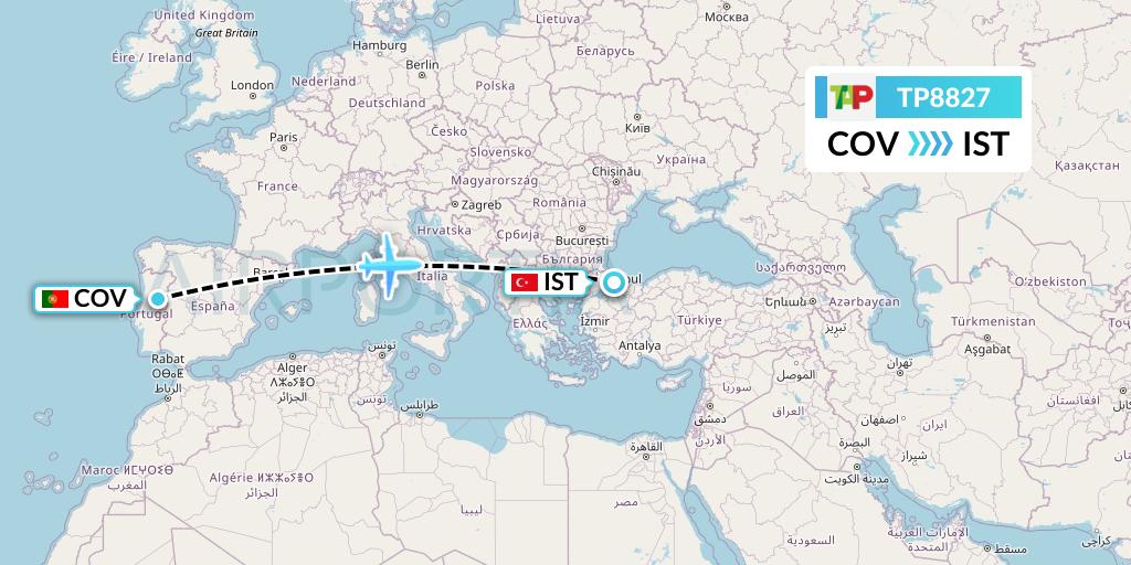 TP8827 TAP Portugal Flight Map: Portugal to Istanbul