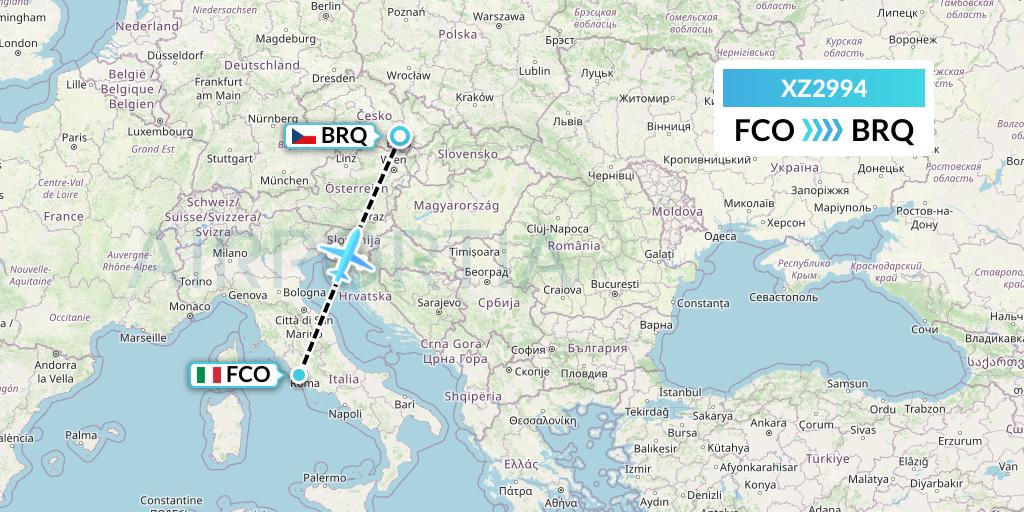 XZ2994 Aeroitalia Flight Map: Rome to Brno