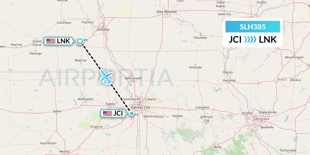 SLH385 Silverhawk Aviation Flight Map: Olathe to Lincoln