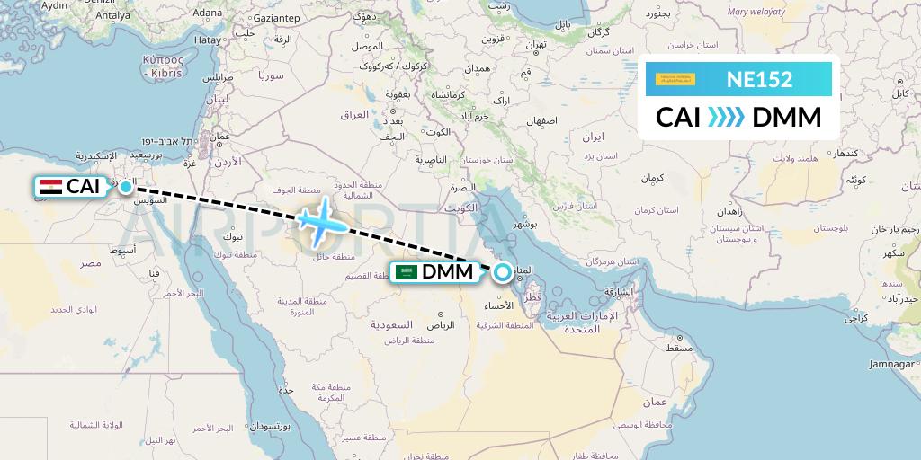 NE152 Nesma Airlines Flight Map: Cairo to Dammam