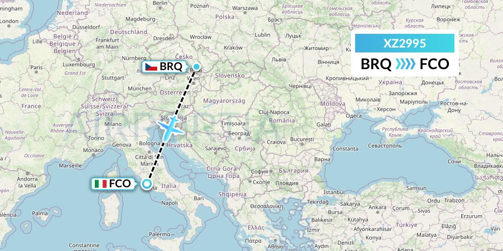 XZ2995 Aeroitalia Flight Map: Brno to Rome