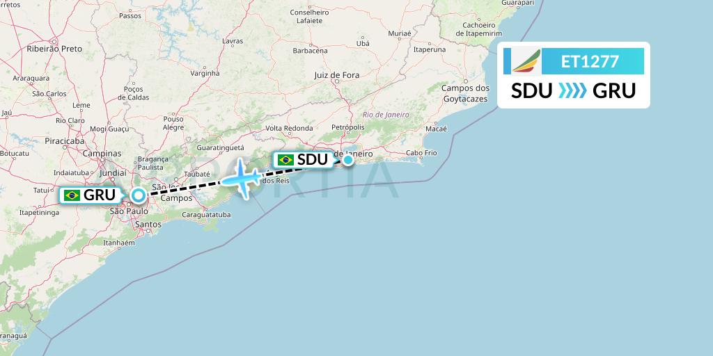 ET1277 Ethiopian Airlines Flight Map: Rio de Janeiro to Sao Paulo