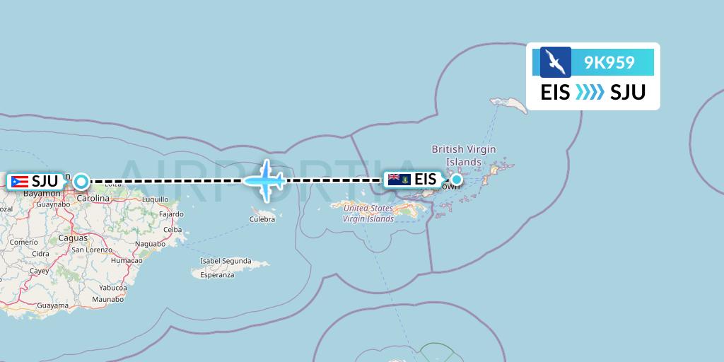 9K959 Cape Air Flight Map: Beef Island to San Juan
