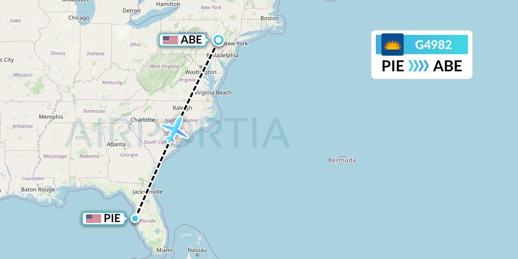 G4982 Allegiant Air Flight Map: St. Petersburg to Allentown