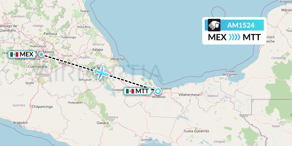 AM1524 Aeromexico Flight Map: Mexico City to Minatitlan