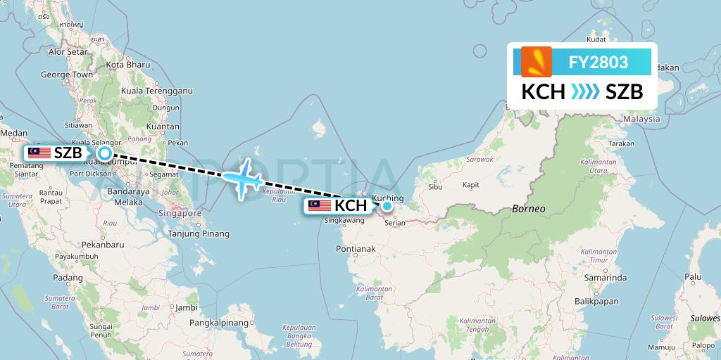 FY2803 Firefly Flight Map: Kuching to Kuala Lumpur