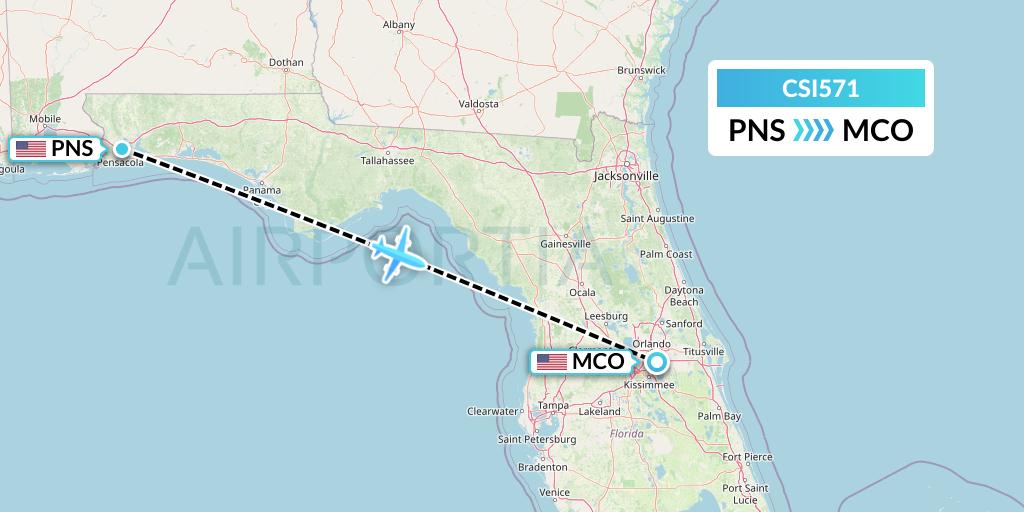 CSI571 Csi Aviation Flight Map: Pensacola to Orlando