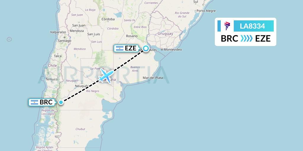 LA8334 LAN Airlines Flight Map: San Carlos de Bariloche to Buenos Aires