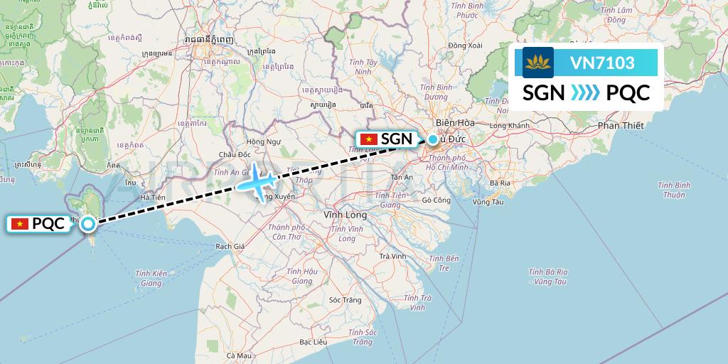 VN7103 Vietnam Airlines Flight Map: Ho Chi Minh City to Phu Quoc