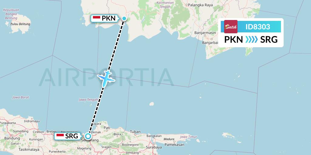 ID8303 Batik Air Flight Map: Pangkalan Bun to Semarang