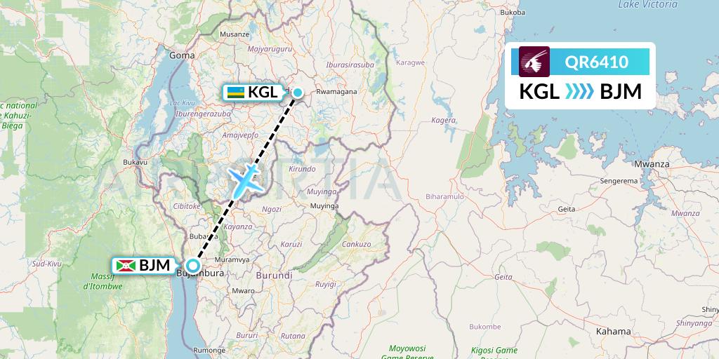 QR6410 Qatar Airways Flight Map: Kigali to Bujumbura