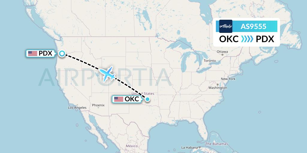 AS9555 Alaska Airlines Flight Map: Oklahoma City to Portland