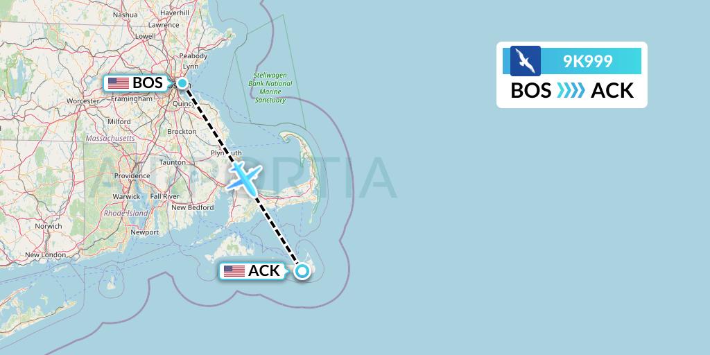 9K999 Cape Air Flight Map: Boston to Nantucket