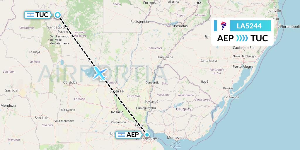 LA5244 LAN Airlines Flight Map: Buenos Aires to Tucuman