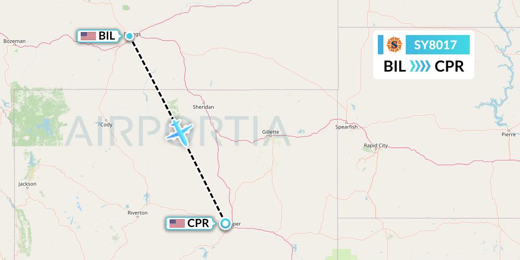 SY8017 Sun Country Airlines Flight Map: Billings to Casper