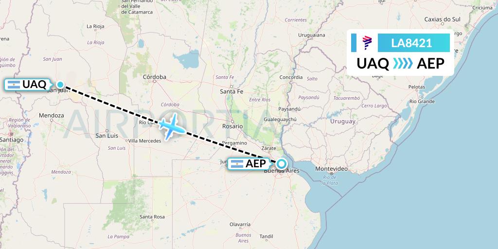 LA8421 LAN Airlines Flight Map: San Juan to Buenos Aires