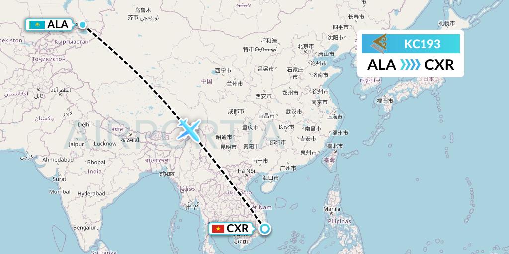KC193 Air Astana Flight Map: Almaty to Nha Trang