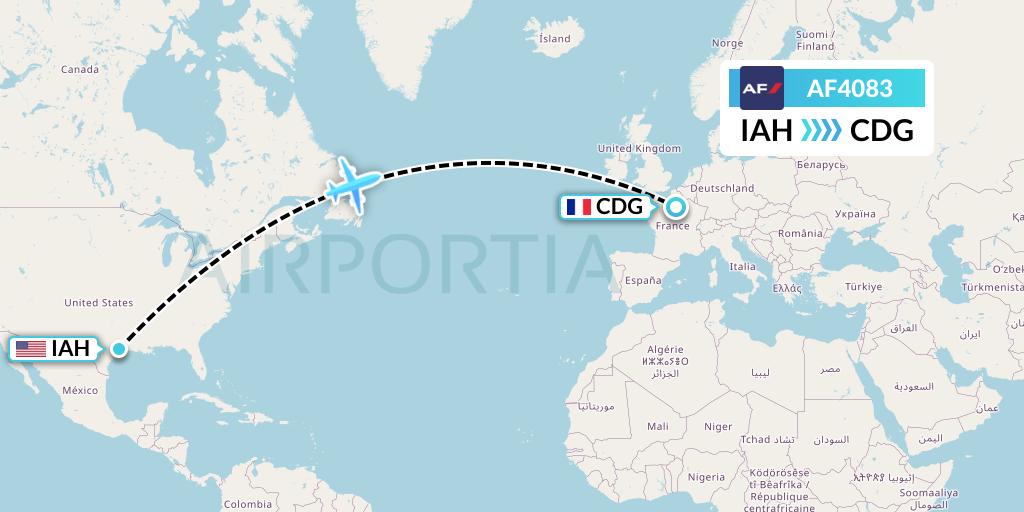 AF4083 Air France Flight Map: Houston to Paris