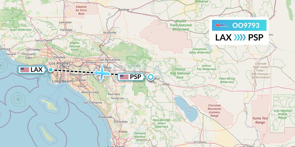 OO9793 SkyWest Airlines Flight Map: Los Angeles to Palm Springs