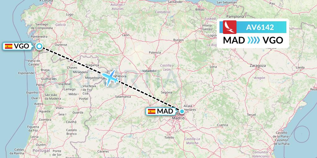 AV6142 Avianca Flight Map: Madrid to Vigo