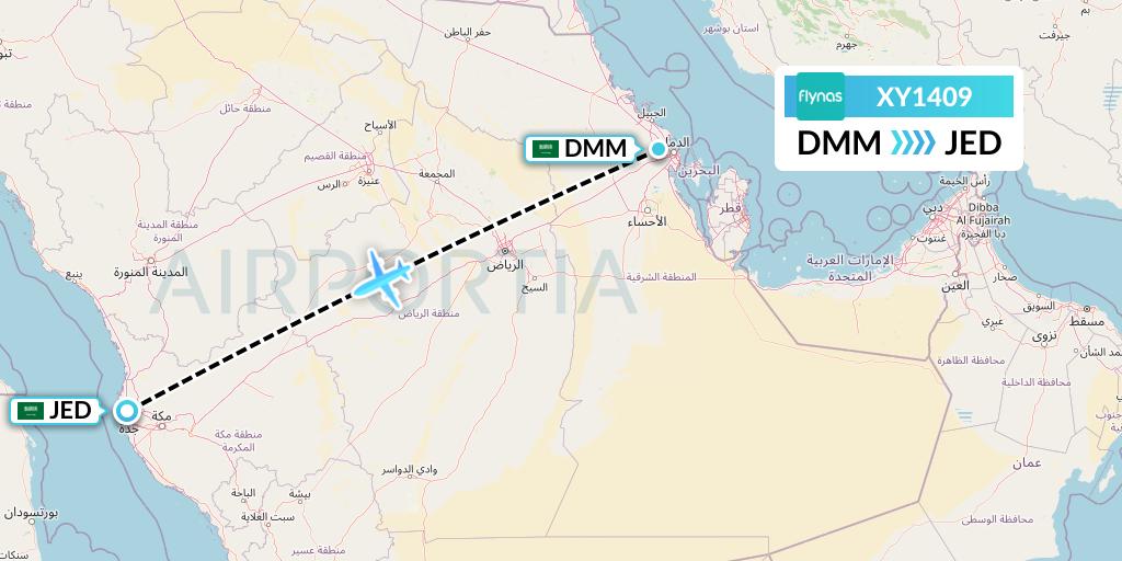 XY1409 Flynas Flight Map: Dammam to Jeddah