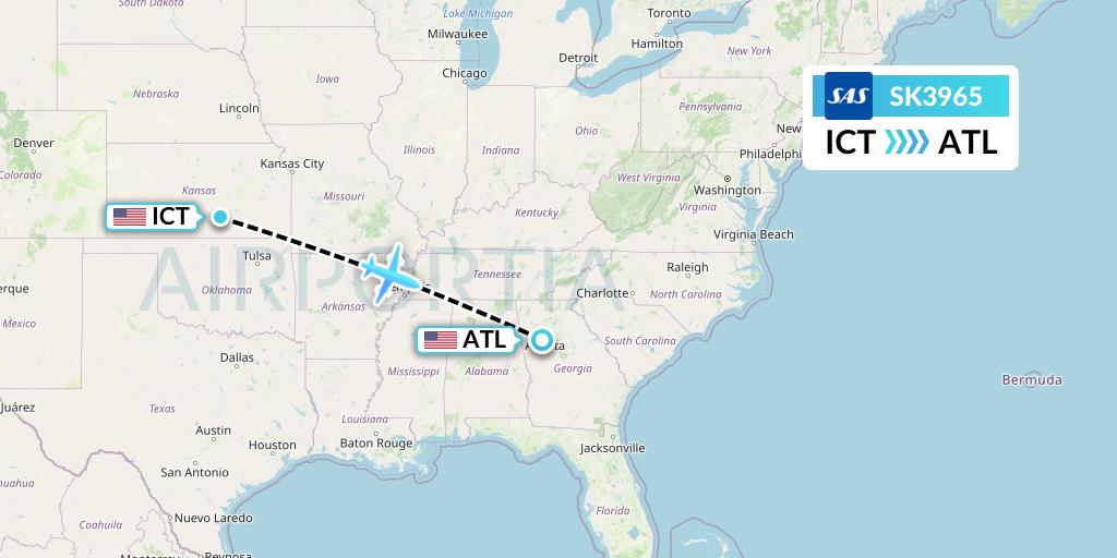 SK3965 SAS Flight Map: Wichita to Atlanta