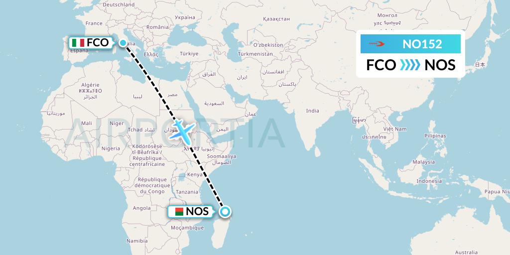 NO152 Neos Flight Map: Rome to Nosy Be
