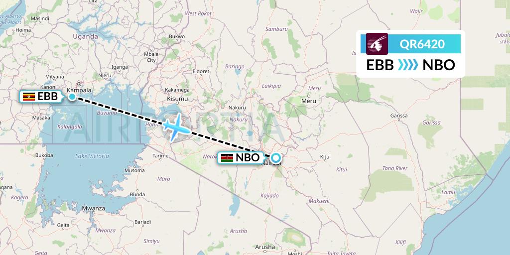 QR6420 Qatar Airways Flight Map: Entebbe to Nairobi