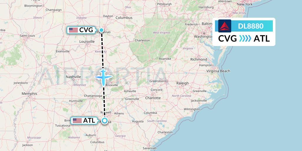 DL8880 Delta Air Lines Flight Map: Cincinnati to Atlanta